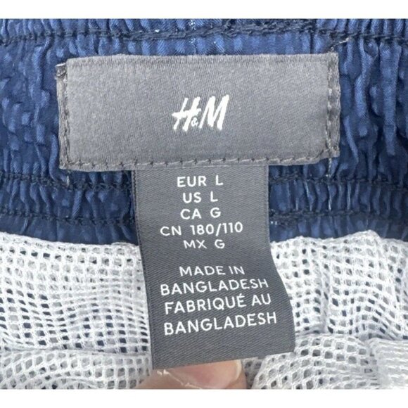 H&M Mens Blue White Striped Mid-Length Swim Shorts Mesh Lining Pockets Sz L NEW - Picture 8 of 14